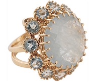 Golden Ring with Stone and Diamond bezel