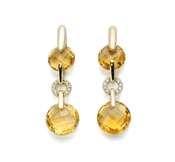 750/1000 gold earrings, citrine and diamonds.: KERD1262