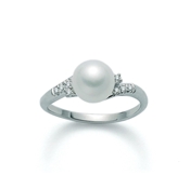 350/1000 gold ring, cultured pearls and diamonds.: PLI1170K